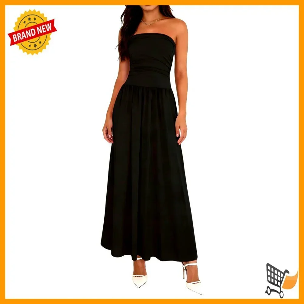 Strapless Maxi Dress Formal Wedding Vacation Soft Stretchy Fabric